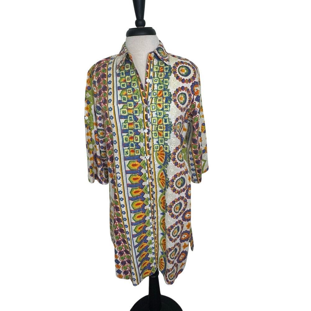 COLORI DI MARE Beachwear Cover-Up Kaftan Embroidered Beaded Tunic Mini Dress  L‎